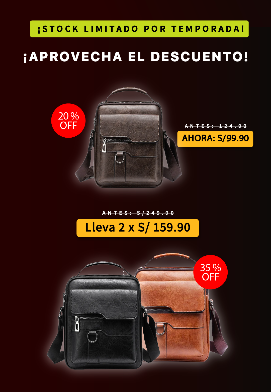 Morral Cuero Barato Hombre Perú bandolera